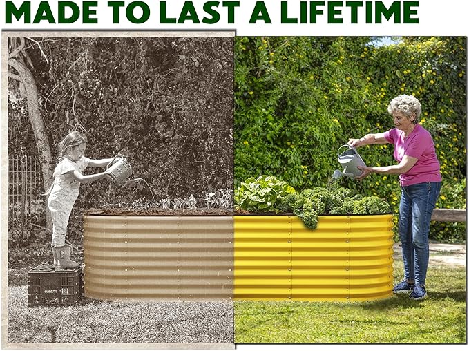 Plant & Plot Galvanized Raised Garden Beds Outdoor // 8×2×2 ft Planter Raised Beds for Gardening, Vegetables, Flowers // Large Metal Garden Box (Yellow) // Patented Tool-Free Design