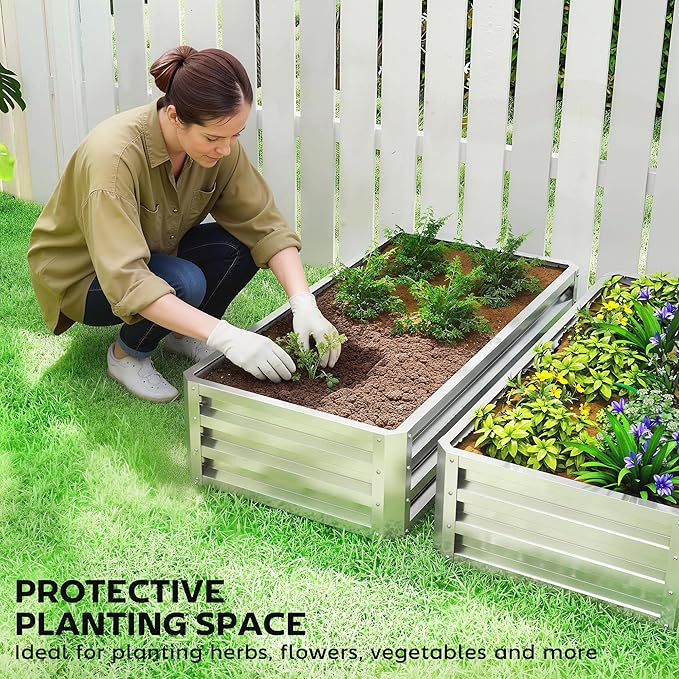Outsunny Galvanized Raised Garden Bed, 4' x 2' x 1' Metal Planter Box, for Growing Vegetables, Flowers, Herbs, Succulents, Silver