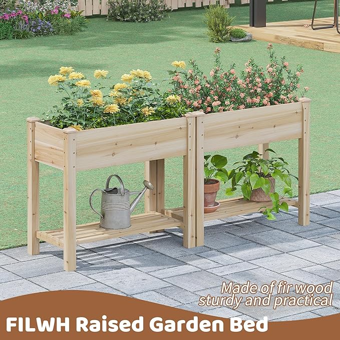 FILWH Raised Garden Bed with Legs Elevated Wooden Planter Box Stand Large Planter Stand Box for Fruits Vegetables Flowers with Divider with Bag - 34x18x30.5IN
