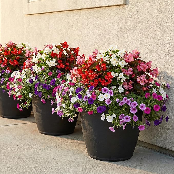 Sunnydaze 20-Inch Anjelica Large Plastic Pot for Plants - Outdoor Double-Walled Large Plastic Planter with Drillable Drainage Holes - Matte Black