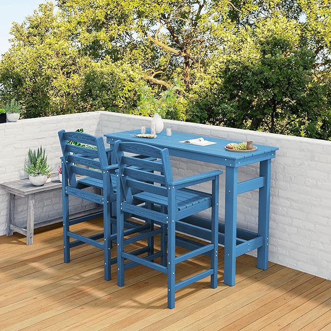 SERWALL 41" Outdoor Bar Table with 1.6" Umbrella Hole, HDPE Patio Bar Counter Height Table, All-Weather Rectangle Bar Table for Backyard, Garden, Poolside, Balcony - Blue