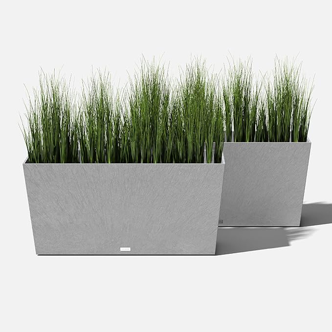 Veradek Pure Series Midori Trough Planter - Large Rectangular Planter for Indoor or Outdoor Deck/Porch | Durable All-Weather Use with Drainage Holes | Modern Decor for Shrubs, Flowers, Small Plants
