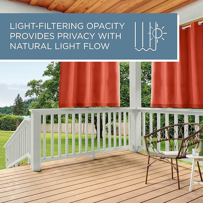 Town & Country Basics Cabana Solid Heavyweight Indoor Outdoor Curtains, Light Filtering Opacity with Grommet Top, Water Repellent, 2-Pack Set, 54"x63", Mecca Orange