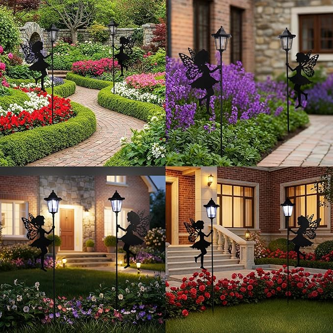 ZKLiLi Fairy Solar Garden Light,Outdoor Garden Fairy Decor Waterproof Large Hanging Lantern Decorations for Patio Yard Porch Lawn Pathway Statues Outdoor Decor Gifts（White Light）