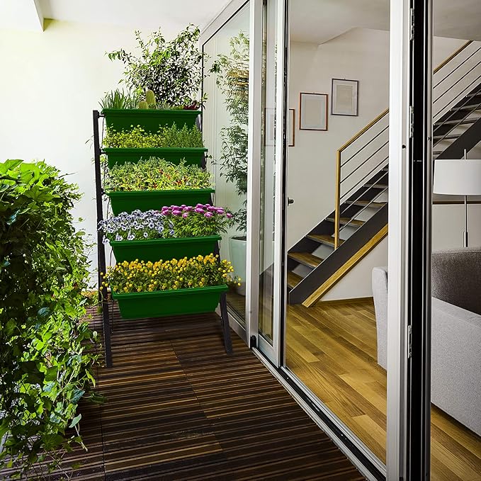 Outland Living 4Ft Vertical Raised Garden Bed - 5 Tier Food Safe Planter Box for Outdoor and Indoor Gardening Perfect to Grow Your Herb Vegetables Flowers on Your Patio Balcony Greenhouse Garden