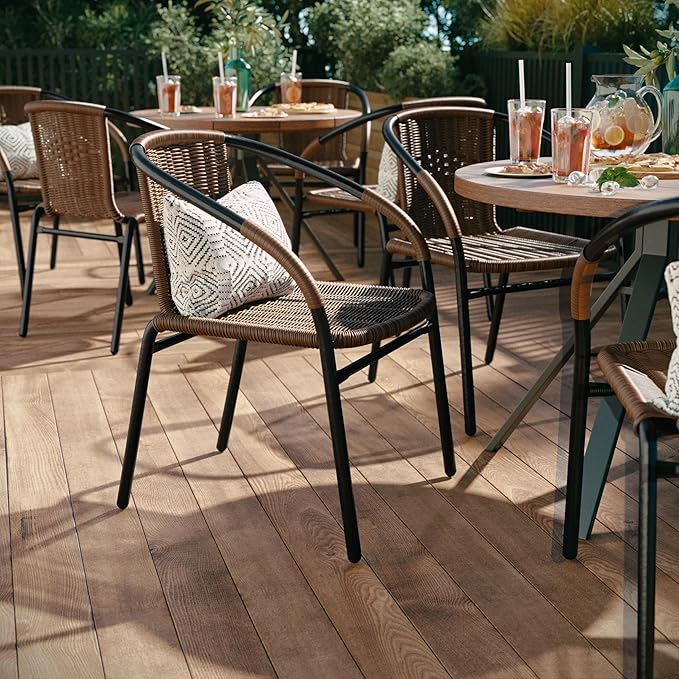 Flash Furniture Lila Medium Brown Rattan Indoor-Outdoor Restaurant Stack Chair