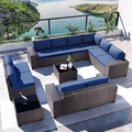 Kullavik 12 Pieces Outdoor Patio Furniture Set PE Wicker Rattan Sectional Sofa Patio Conversation Sets,Navy Blue