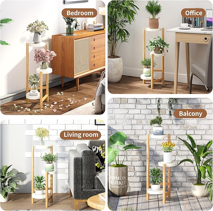 FILWH Plant Stand Indoor Outdoor Plant Rack 3 Tier 3 Potted Flower Holder Ladder Plant Stands for Balcony Window Living Room Garden Patio White