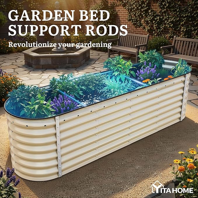 YITAHOME 24" Tall 9 in 1 Large Raised Garden Bed Kit, 8x2x2ft Galvanized Metal Planter Box with Gloves and Safety Rubber, Outdoor Above Ground Planters for Plants Vegetables Flowers, Cream Yellow