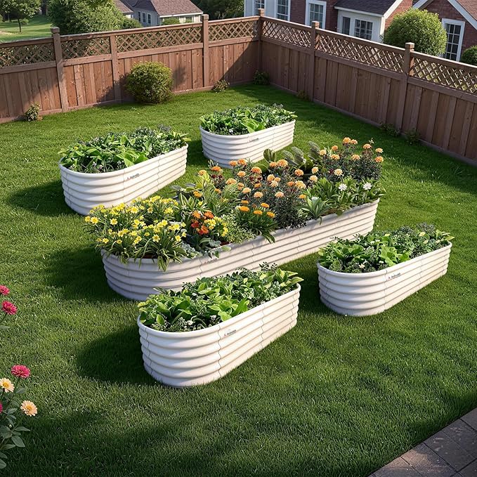 A ANLEOLIFE Set of 5, 18 Inch Tall Raised Garden Beds Kit, Large Oval & Small Oval Combo Metal Planters – Ideal for Backyard Vegetables Flowers Herbs