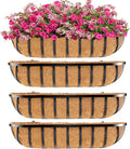 30 Inch Window Deck with Coco Liner, 30" Window Boxes Horse Trough with Coconut Coir Liner, Fence Metal Hanging Flower Planter Window Basket Deck Railing Planter Boxes for Outdoor Garden Lawn, 4pcs