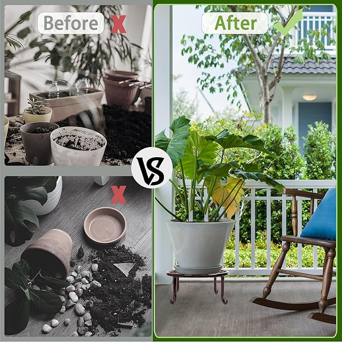 Plant Stand Indoor 5 Pack Brown Metal Plant Stands Outdoor Heavy Duty Flower Pot Stands for Multiple Plants Rustproof Iron Round Plant Holder for Plants Indoor Planter for outdoor plants & Garden Decor ﻿