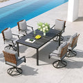 Grand patio 7-Piece Outdoor Dining Set, 6 Leather-Look Wicker Swivel Patio Chairs & 1 Straight Legs Rectangular Dining Table, Black