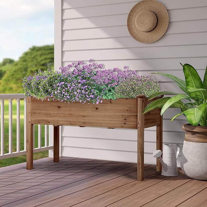 Yaheetech 2pcs Raised Garden Bed 48x24x30in Elevated Wooden Horticulture Planter Box with Legs Standing Growing Bed for Gardening/Backyard/Patio/Balcony, Dark Brown