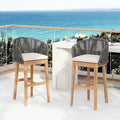 Christopher Knight Home Zax Set of 2 Patio Barstool, Acacia Wood & Rope Outdoor Counter Stool with Backrest/Footrest, Barstool Chairs with Cushion Seating for Backyard Balcony Garden, Beige+Gray+Teak