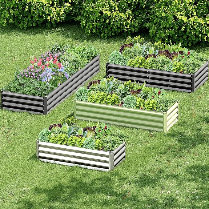 2PCS 6x3x1FT Galvanized Raised Garden Bed, Galvanized Planter Raised Garden Boxes Outdoor, Large Metal Raised Garden Beds for Vegetables-Grey