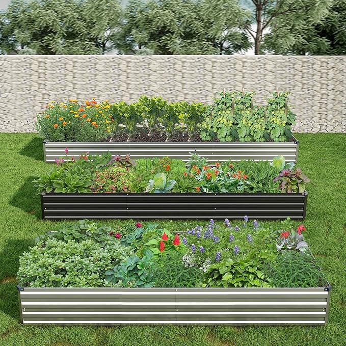 2PCS 9x3x1ft Galvanized Raised Garden Bed Kit,Metal Planter Box for Vegetables,Flowers,Herbs Durable Rust-Resistant Patio Gardening Beds,Silver