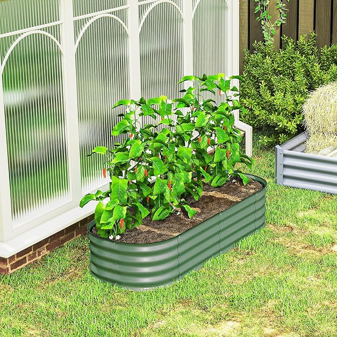 Outsunny 5' x 2' x 1' Galvanized Raised Garden Bed Kit, Outdoor Metal Elevated Planter Box with Safety Edging, Easy DIY Stock Tank for Growing Flowers, Herbs & Vegetables, Green