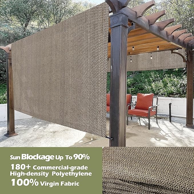 Universal Pergola Replacement Canopy Shade Cover with Breathable HDPE Fabric & Rod Pockets for 10 x 10 FT Pergola, Canopy Size: 192'' L x 106'' W (Walnut)