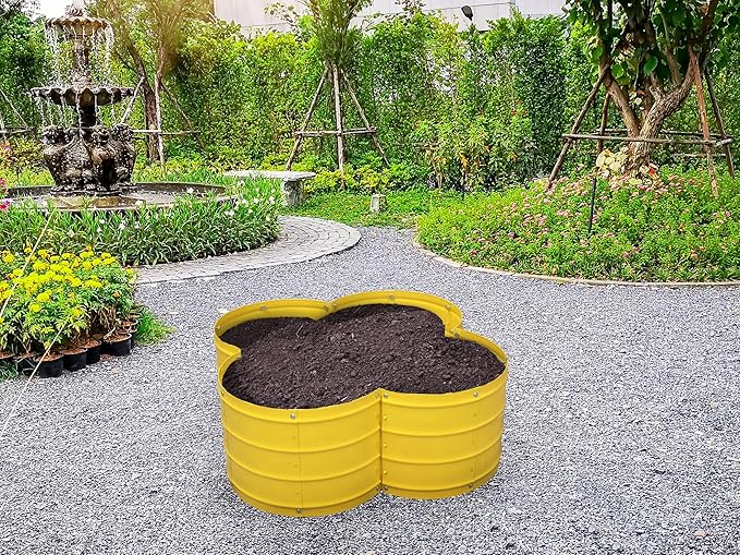 Plant & Plot Galvanized Raised Garden Beds Outdoor // 3×3×1 ft Planter Raised Beds for Gardening, Vegetables, Flowers // Large Metal Garden Box (Yellow) // Patented Tool-Free Design