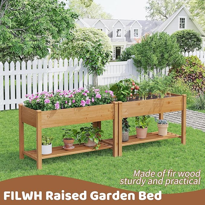 FILWH Raised Garden Bed with Legs Elevated Wooden Planter Box Stand Large Planter Stand Box for Fruits Vegetables Flowers with Divider with Bag - 48 * 24 * 30.5IN（Brown）