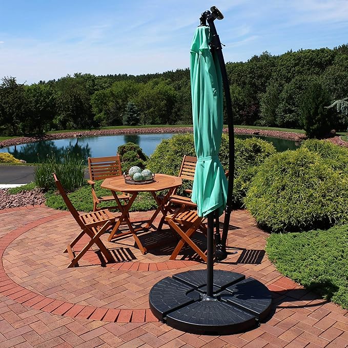 Sunnydaze 10' Solar Offset Patio Umbrella - Solar Cantilever Umbrella Outdoor with LED Lights - Polyester Shade, Air Vent, & Cross Base