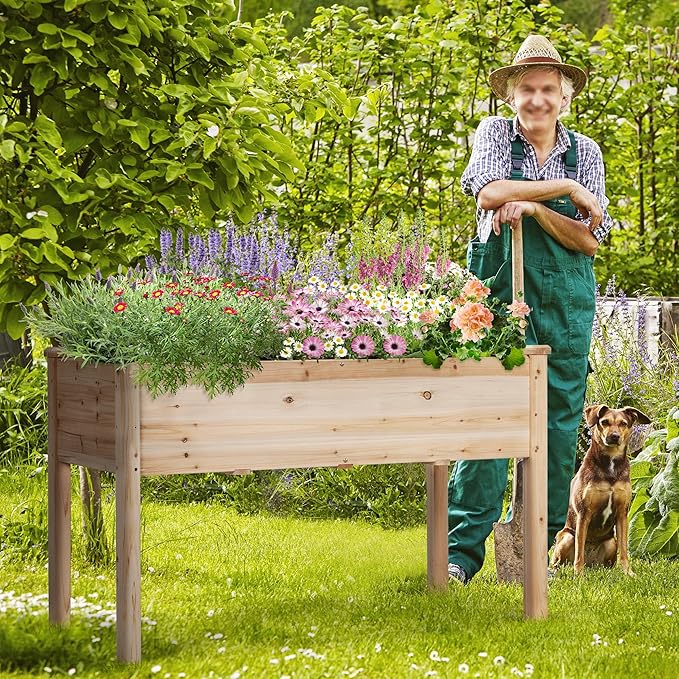 Yaheetech 1pc Raised Garden Bed 48x24x30in Elevated Wooden Horticulture Planter Box with Legs Standing Growing Bed for Gardening/Backyard/Patio/Balcony