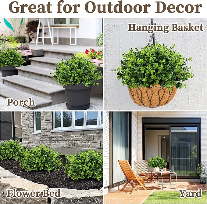 20 Bundles Artificial Greenery Boxwood Plants, Fake Plant for Garden Porch, Window Box, Home Wedding, Farmhouse, and Indoor Outdoor Decoration
