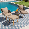 Merax 5 Pieces Patio Furniture Chair Sets, Patio Conversation Set with Wicker Cool Bar Table, Ottomans,Outdoor Furniture Bistro Sets for Porch,Backyard,Balcony,Poolside Brown