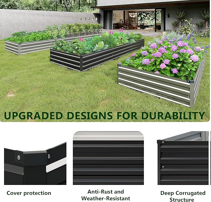 2PCS 7x3x1ft Galvanized Raised Garden Bed Kit,Metal Planter Box for Vegetables,Flowers,Herbs Durable Rust-Resistant Patio Gardening Beds,Black