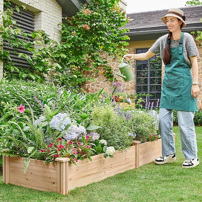 Yaheetech 8×2ft Wooden Horticulture Raised Garden Bed Divisible Elevated Planting Planter Box for Flowers/Vegetables/Herbs in Backyard/Patio Outdoor, Natural Wood, 95 x 25 x 11in