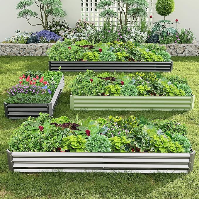 2PCS 8x2x1FT Galvanized Raised Garden Bed, Galvanized Planter Raised Garden Boxes Outdoor, Large Metal Raised Garden Beds for Vegetables-Green