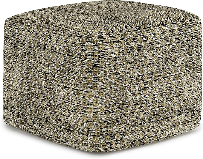 SIMPLIHOME Janelle Square Pouf - 18 inch Wide Upholstered PET Polyester Outdoor/Indoor Ottoman in Multi Color, Boho Footstool or Extra Seating for Living Room, Bedroom, or Patio, Assembled