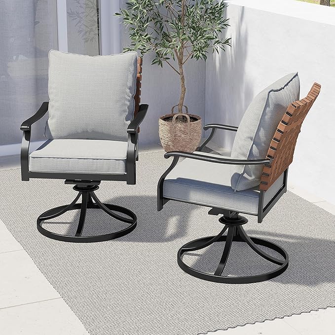 Grand patio 2-Piece Outdoor Dining Chair Set, 2 Leather-Look Wicker 360-Degree Swivel Patio Chair