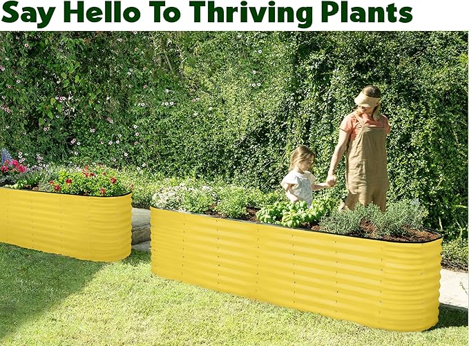 Plant & Plot Galvanized Raised Garden Beds Outdoor // 8×2×2 ft Planter Raised Beds for Gardening, Vegetables, Flowers // Large Metal Garden Box (Yellow) // Patented Tool-Free Design