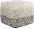 SIMPLIHOME Macie Square Pouf - 18 inch Wide Handcrafted PET Polyester Ottoman in Grey and White, Boho Indoor/Outdoor Footstool or Extra Seating for Living Room with Polystyrene Bead Filling, Assembled