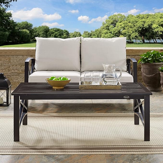 Crosley Furniture Kaplan Weather Resistant Metal Outdoor Coffee Table for Patio, Deck, Porch, Oiled Bronze
