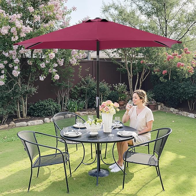 OLIXIS 7.5ft Patio Umbrella with Tilt and Crank Button & 8 Sturdy Ribs Waterproof, Patio Table Umbrella Perfect for Poolside, Terrace, Beach and Outdoor Restaurant, Red