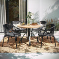 EMMA + OLIVER Set of 4 Modern Rattan Indoor/Outdoor Stack Chairs, Stacking Rattan Patio Chairs with Curved Back and Cross Bracing, Gray