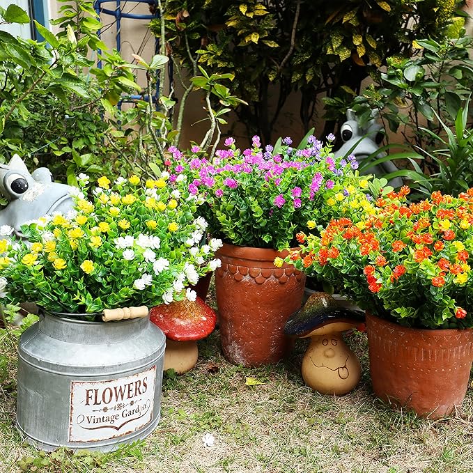 20 Bundles Artificial Flowers Outdoor Fake Plants, UV Resistant No Fade Faux Plastic Greenery Shrubs for Hanging Planter Garden Porch Window Box Outside Decoration,Home Indoor Decor, 5 Colors