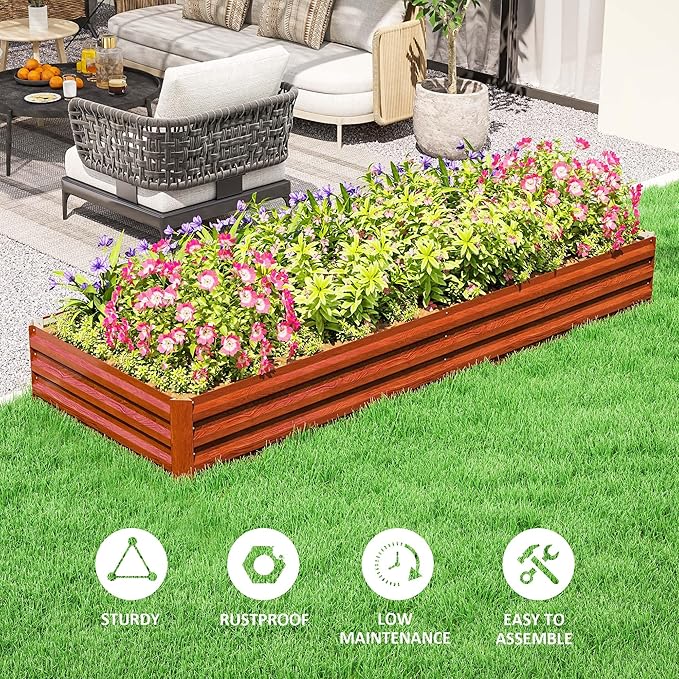 Outsunny Galvanized Raised Garden Bed, 8' x 3' x 1' Metal Planter Box, for Growing Vegetables, Flowers, Herbs, Succulents, Natural Wood