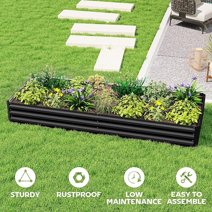 Outsunny Galvanized Raised Garden Bed, 8' x 3' x 1' Metal Planter Box, for Growing Vegetables, Flowers, Herbs, Succulents, Black