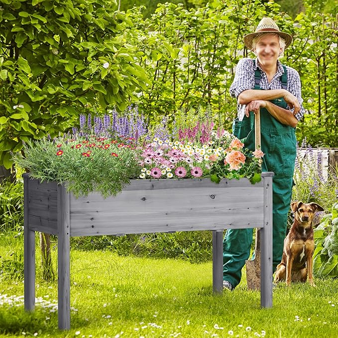 Yaheetech 2pcs Raised Garden Bed Outdoor Horticulture with Legs Elevated Wood Raised Planter Boxes w/Stable Rectangle Structure Standing Planter for Vegetables Flowers Herbs Planting, Gray