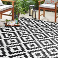 SAND MINE Waterproof Outdoor Rug 6x9 ft, Reversible Mats, Modern Area Rug, Large Floor Mat and Rug for Outdoors, RV, Patio, Backyard, Deck, Picnic, Beach, Trailer, Camping, Black & White Lattice