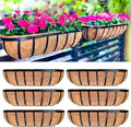 LaLaGreen Deck Railing Planter Boxes for Plants (24 Inch, 6 Pack) Metal Wall Planters for Outdoor Plants, Black Window Flower Boxes Deck Railings with Coco Liner Fence Balcony Patio Porch Over Rail