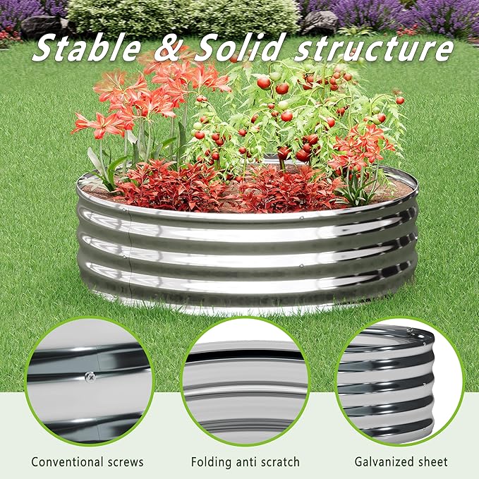 3PCS 4x4x1FT Galvanized Raised Garden Bed Kit,Vegetable Boxes-Round Metal Flower Box,Large Planter Raised Beds Outdoor Garden for Planting,Fruit,Herb-Silver