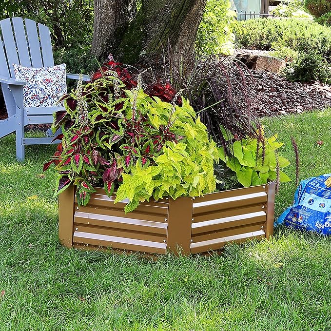 Sunnydaze 11.75" H Raised Metal Garden Bed - Galvanized Raised Garden Bed Outdoor for Vegetables and Flowers - Brown - Hexagon