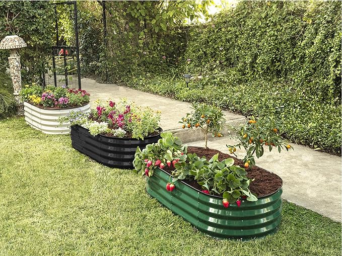 Plant & Plot Galvanized Raised Garden Beds Outdoor // 4×2×1 ft Planter Raised Beds for Gardening, Vegetables, Flowers // Large Metal Garden Box (Black) // Patented Tool-Free Design