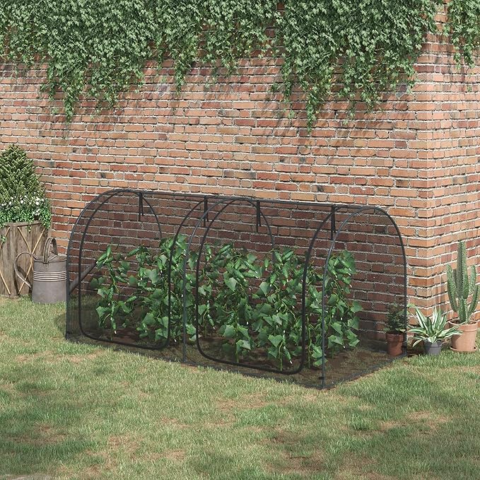 Outsunny 8' x 4' Crop Cage, Plant Protection Tent with Two Zippered Doors, Storage Bag and 4 Ground Stakes, for Garden, Yard, Lawn, Black