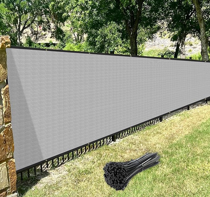 Windscreen4less Privacy Fence Screen Heavy Duty Windscreen Fencing Mesh Fabric Shade Net Cover with Brass Grommtes for Outdoor Wall Garden Yard Pool Deck, 6'x244' Light Gray